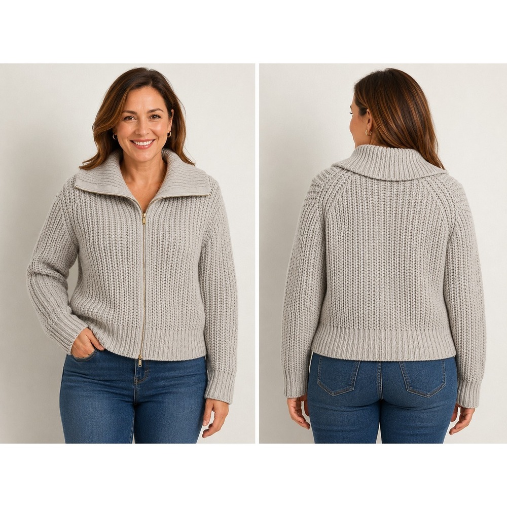 GUESS Big Colar full zip S Med Gray SWEATER huge long sleeves Baggy fit Boho Y2k